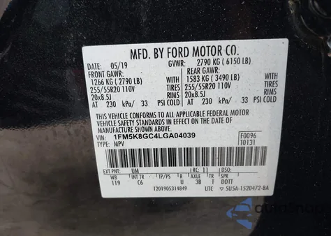 2020 Ford Explorer St from USA, damaged, VIN 1FM5K8GC4LGA04039